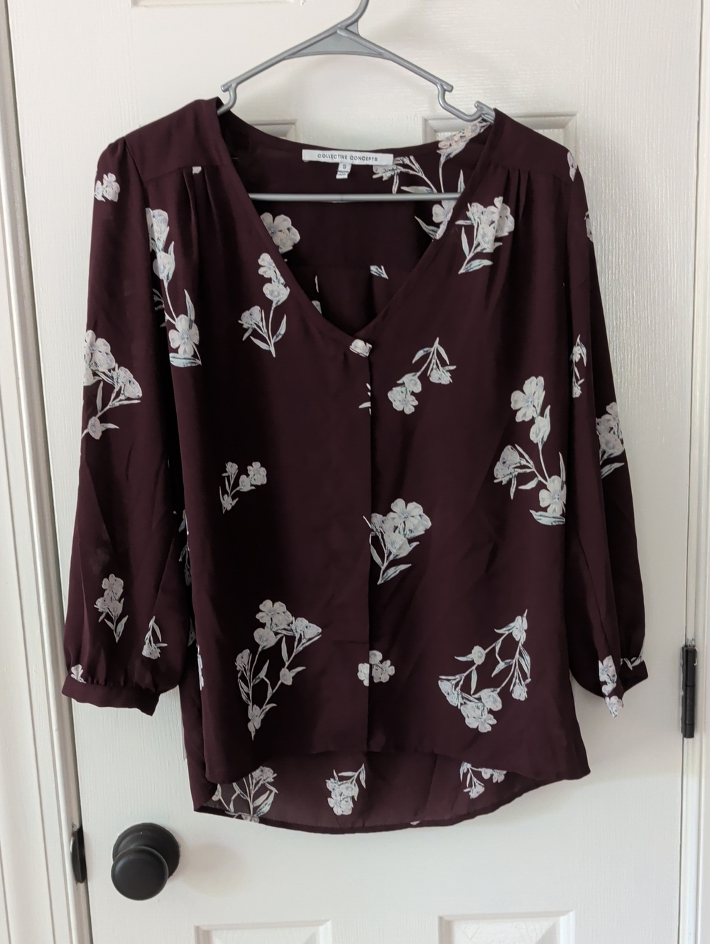Collective Concepts Plum Floral V-Neck Hi-Lo Blouse